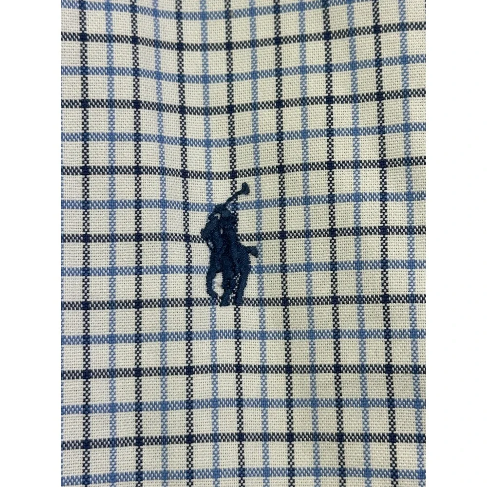 Polo Ralph Lauren Mens Blue White Check Button Down Shirt Long‎ Sleeve Cotton L